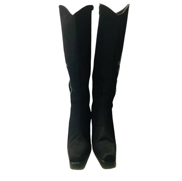 RARE VTG FUBU High Heeled Boots Black Flame Rhinestones Exotic Women’s Size 9 - Picture 4 of 6